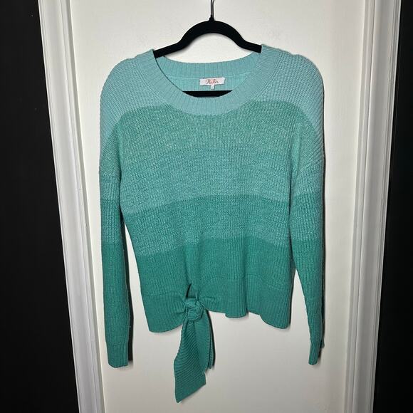 Parker Hampton Teal Striped Color Block Tie Front Wool Blend Sweater Size Large - Picture 3 of 12